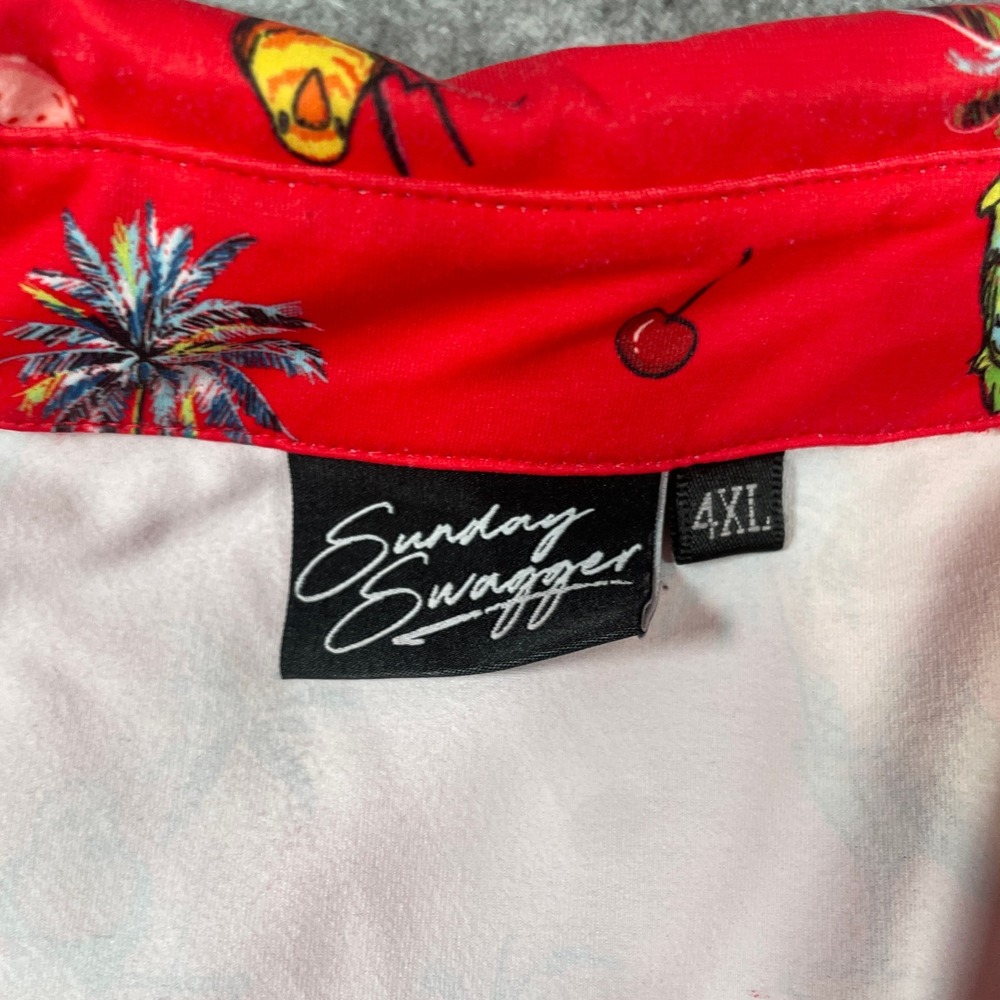 Sunday Swagger Mens Polo Shirt 4XL Red Tropical Print Stretch Short Sleeve Golf - Picture 5 of 14